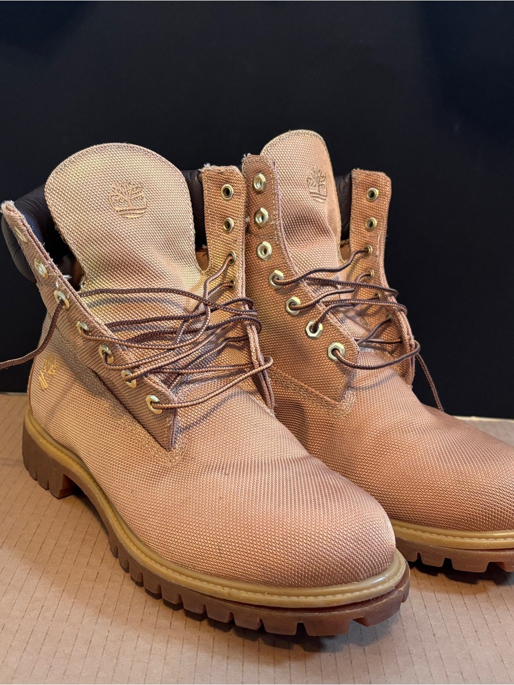 Timberland Tan Lace-Up Canvas Work Boots Rubber Sole Size 12